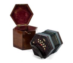 LACHENAL & CO 'THE PEERLESS' ANGLO GERMAN CONCERTINA, 21 buttons, numbered 81839, in hexagonal