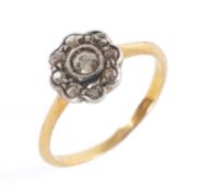 YELLOW METAL DIAMOND FLOWERHEAD CLUSTER RING, ring size M, 1.8gms Provenance: private collection