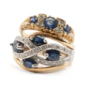 TWO 9CT GOLD RINGS set with sapphire & diamonds, 7.2gms gross (2) Provenance: private collection