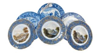 ASSORTED BLUE & WHITE PRINTED POTTERY, various pattern including Castle, Lucano, 3 Prattware printed