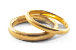 TWO 22CT GOLD WEDDING BANDS, 6.8gms gross (2) Provenance: private collection Pembrokeshire Comments: