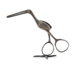 RARE GEORGE III IRISH SILVER RIBBON SCISSORS, maker 'T.E', Dublin 1820, modelled as a standing