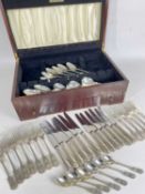CASED PART CANTEEN OF SILVER CUTLERY, fiddle pattern with shells, Sheffield 1980, 64ozt approx. (not