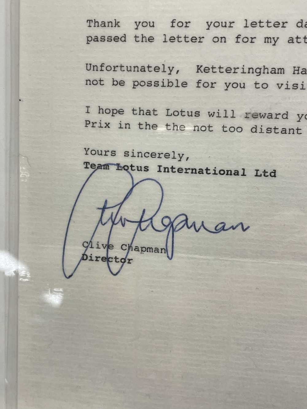 COLIN CHAPMAN/TEAM LOTUS AUTOMOBILIA, comprising two letters, one from Team Lotus, dated 1st - Image 10 of 23