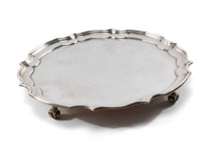 MODERN SILVER SALVER, Geoff David Champion, London 2013, piecrust form, raised on four scroll