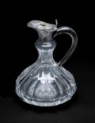 SILVER MOUNTED CUT GLASS CLARET JUG, Mappin & Webb, import marks London 1994, hinged lid with