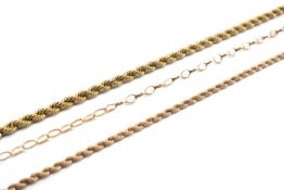 THREE 9CT GOLD CHAINS, 9.6gms gross (3) Provenance: deceased estate Pembrokeshire Comments: all