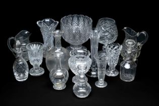 ASSORTED CUT GLASS DECANTERS, JUGS & VASES (15) Provenance: collection of the Late Dai Evans, former