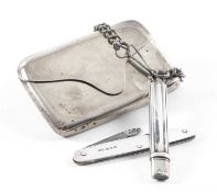 THREE SILVER COLLECTABLES comprising lady's folding pen knife, Birmingham 1903, silver cigarette
