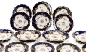19TH C. COALPORT BONE CHINA DESSERT SERVICE, pattern 6514, printed and enamelled with sprays of