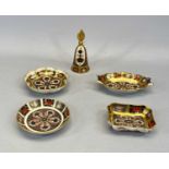 ROYAL CROWN DERBY 1128 PATTERN PIN TRAYS, 4 x heavily gilded, 2 x circular, 11.5inches (the largest)