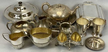 GOOD MIXED QUANTITY OF EPNS WARE, to include a three-piece Elkington & Co tea service, having a