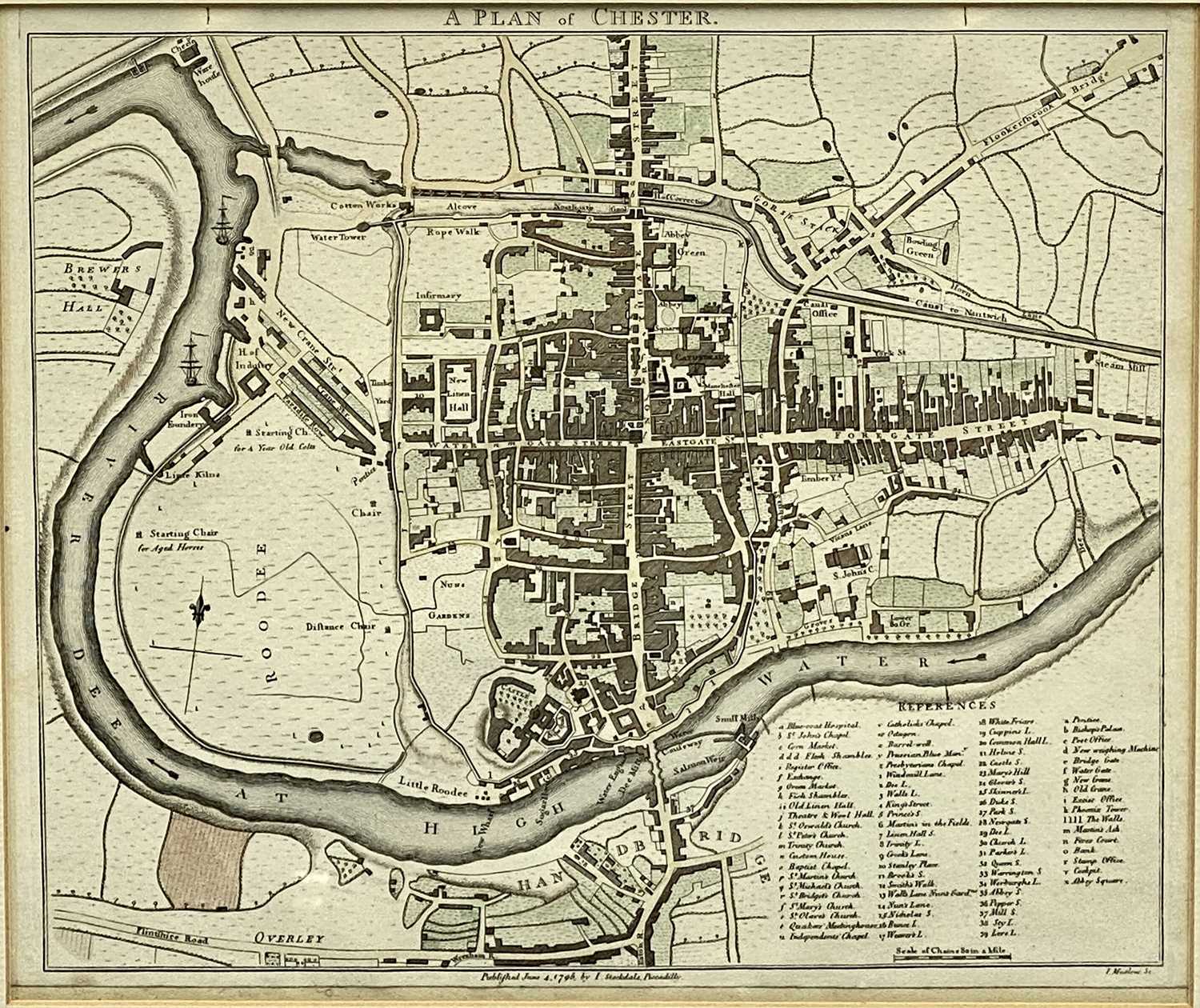 JOHN STOCKDALE 1796 hand coloured engraved map - a plan of Chester, 23 x 27.5cms, and a