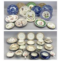 VARIOUS ENGLISH PORCELAIN PLATES, early 1800s, including a pair Coalport, heavily gilded and with