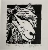 ‡ ANNE LEWIS (British, 20th Century) limited edition (16/20) linocut - 'Sheepish', signed, titled