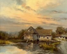 ‡ RICHARD TELFORD oil on canvas - farmhouse, figure in punt in foreground, signed lower right, 39