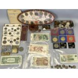 BRITISH & WORLD BANK NOTES, COINS AND COMMEMORATIVE CROWNS COLLECTION, lot includes 51 x various