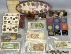 BRITISH & WORLD BANK NOTES, COINS AND COMMEMORATIVE CROWNS COLLECTION, lot includes 51 x various