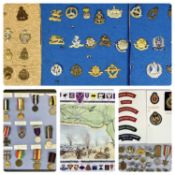 BRITISH MILITARY & OTHER WAR MEDALS, REGIMENTAL CAP BADGES, TUNIC BUTTONS AND ASSOCIATED ITEMS