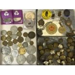 MIXED BUTTONS, BADGES & COINS GROUP, comprising military and other tunic buttons, silver and
