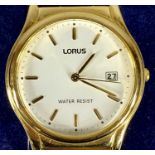 GENTS LORUS WATER RESIST GOLD TONE STAINLESS STEEL BRACELET WRISTWATCH, white dial set with gilt