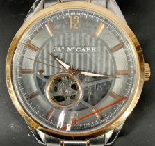 JAMES McCABE GENTLEMAN'S AUTOMATIC SKELETON BI-TONE STAINLESS STEEL BRACELET WRISTWATCH, ref. JM-