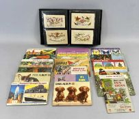 ALBUM CONTAINING GREAT WAR SILK POSTCARDS x 17, with various other antique and vintage postcards,