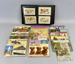 ALBUM CONTAINING GREAT WAR SILK POSTCARDS x 17, with various other antique and vintage postcards,