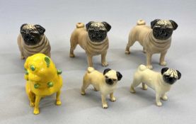 ROYAL WORCESTER PUG DOG, yellow glazed with green highlights, black printed mark no. 267, 11cms H, 3