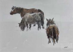 ‡ SIR KYFFIN WILLIAMS RA colour print - three ponies, 22.5 x 31cms Provenance: private collection