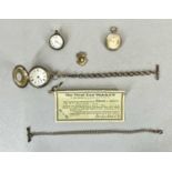 SILVER CASED POCKET / FOB WATCH & ASSOCIATED ITEMS GROUP, comprising a blue enamel and silver