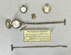 SILVER CASED POCKET / FOB WATCH & ASSOCIATED ITEMS GROUP, comprising a blue enamel and silver