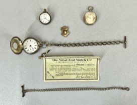 SILVER CASED POCKET / FOB WATCH & ASSOCIATED ITEMS GROUP, comprising a blue enamel and silver