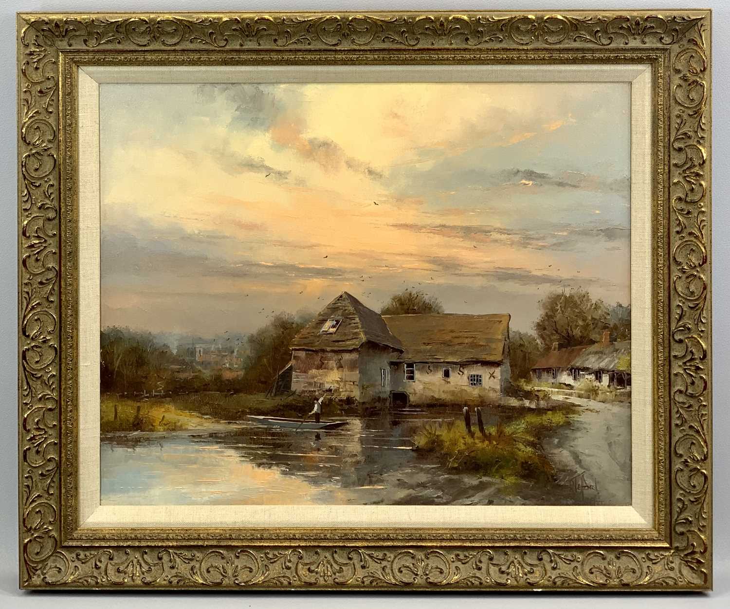 ‡ RICHARD TELFORD oil on canvas - farmhouse, figure in punt in foreground, signed lower right, 39 - Image 2 of 2