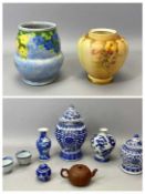 CHINESE BLUE & WHITE LIDDED VASE, 20th Century, of baluster form, 27cms H, similar lidded vase,