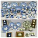 LARGE COLLECTION OF WEDGWOOD BLUE & WHITE JASPERWARE, including plates, bowls, vases, candlesticks