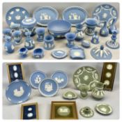 LARGE COLLECTION OF WEDGWOOD BLUE & WHITE JASPERWARE, including plates, bowls, vases, candlesticks