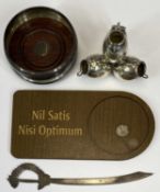 HALLMARKED SILVER & OTHER COLLECTABLES GROUP, comprising a small mahogany based bottle coaster,