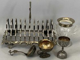 FIVE ITEMS OF MIXED SILVER, EPNS & CONTINENTAL WHITE METALWARE, comprising two handled glass jar
