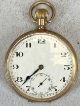 9CT GOLD CASED GENTLEMAN'S POCKET WATCH IN CONGLETON JEWELLER'S PRESENTATION CASE, white enamel dial