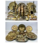 VARIOUS BRASS & METALWARE including cast brass ink stand, various pressed brass wall plaques,