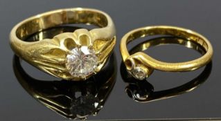 TWO LADY'S & GENTS GOLD RINGS, the gents example claw mounted with a single facet cut paste, stamped