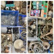 AN EXTREMELY LARGE COLLECTION OF OIL LAMP FITTINGS & OTHER VINTAGE AND ANTIQUE LIGHTING ACCESSORIES,