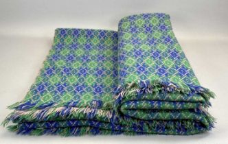 SAINT WINEFRIDE GOREU GWRTHBAN CYMREIG WELSH WOOLLEN BLANKET, double sided and fringed, blue / green