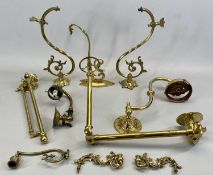 A PAIR OF VICTORIAN BRASS SWAN NECK WALL SCONCES FOR GAS LIGHTS together with another telescopic