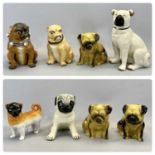 STAFFORDSHIRE POTTERY FIGURE 'THE SEATED PUG DOG', 19th Century, cream glaze with black muzzle and