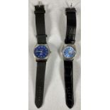 TWO CITIZEN LADY'S & GENTS AUTOMATIC WRISTWATCHES WITH BLACK LEATHER STRAPS, both chrome cased,