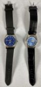 TWO CITIZEN LADY'S & GENTS AUTOMATIC WRISTWATCHES WITH BLACK LEATHER STRAPS, both chrome cased,