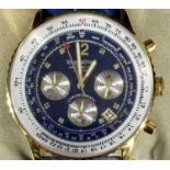 GENTS KRUG-BAUMEN AIR TRAVELLER DIAMOND CHRONOGRAPH WRISTWATCH IN GOLD TONE STAINLESS STEEL, with