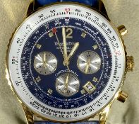 GENTS KRUG-BAUMEN AIR TRAVELLER DIAMOND CHRONOGRAPH WRISTWATCH IN GOLD TONE STAINLESS STEEL, with